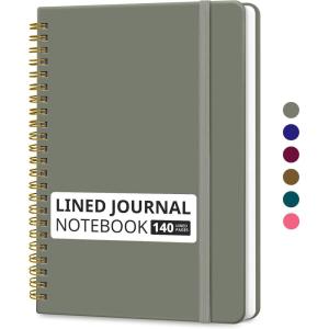 image:imageTaja Lined Spiral Journal Notebook for Women amp Men 140 Pages College Ruled Hardcover Notebook for Work amp Note Taking Journals for Writing A557 x 79  GreenQStone Gray