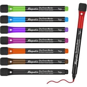 image:imageTaja Magnetic Dry Erase Whiteboard Markers 8 Count Colorful Fine Tip Thin Dry Erase Markers with Eraser for Home Office School SuppliesBrilliant8 Pack 8 color