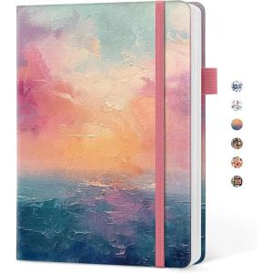 image:imageTaja Pretty Lined Journal for Women Aesthetic Cute Hardcover Leather Journal for Writing A5 College Ruled Notebook for Work amp Note Taking Perfect for Office School Home 160 Pages Meadow FlowersCSunset