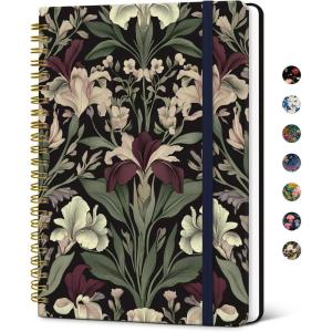 image:imageTaja Spiral Journal Notebook for Women Pretty Hardcover Lined Notebook for Work amp Note Taking Aesthetic Cute Journal for Writing 140 Pages 58x83 Petal ArrayUDark Botanica