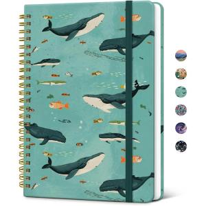 image:imageTaja Spiral Lined Journal for Women Notebook for Work with Pretty Cover 140 College Ruled Pages Hardcover Notebook for Journaling Note Taking Bible Study Color SplashMDepths Whale