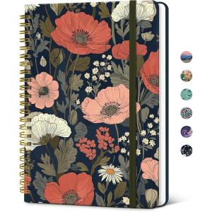 image:imageTaja Spiral Lined Journal for Women Notebook for Work with Pretty Cover 140 College Ruled Pages Hardcover Notebook for Journaling Note Taking Bible Study Color SplashPPoppy Field