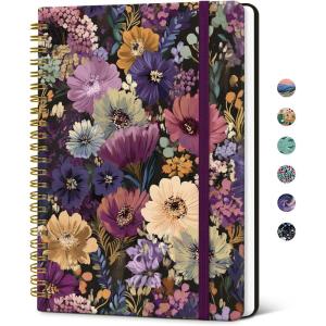 image:imageTaja Spiral Lined Journal for Women Notebook for Work with Pretty Cover 140 College Ruled Pages Hardcover Notebook for Journaling Note Taking Bible Study Color SplashSMidnight Bloom