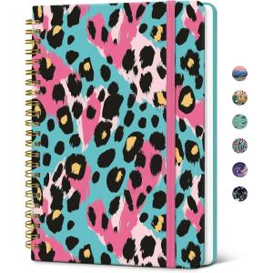 image:imageTaja Spiral Lined Journal for Women Notebook for Work with Pretty Cover 140 College Ruled Pages Hardcover Notebook for Journaling Note Taking Bible Study Color SplashLNeon Leopard