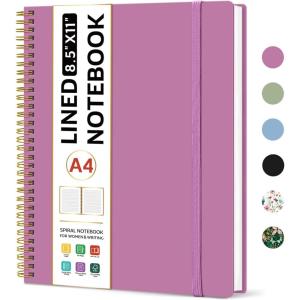 image:imageTaja Spiral Lined Notebook 85x11 Notebooks for Work Large A4 Journal for Women amp Men College Ruled Journaling Notebook for Writing Plastic Cover Spiral Journal PurpleAPurple