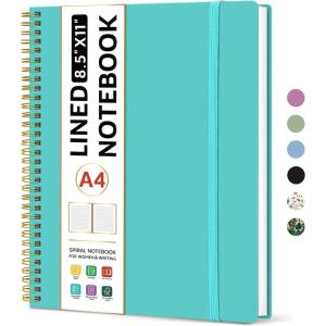 image:imageTaja Spiral Lined Notebook 85x11 Notebooks for Work Large A4 Journal for Women amp Men College Ruled Journaling Notebook for Writing Plastic Cover Spiral Journal PurpleEAquamarine