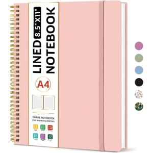 image:imageTaja Spiral Lined Notebook 85x11 Notebooks for Work Large A4 Journal for Women amp Men College Ruled Journaling Notebook for Writing Plastic Cover Spiral Journal PurpleBPink