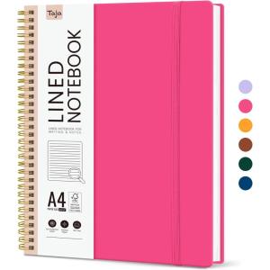 image:imageTaja Spiral Lined Notebook 85x11 Notebooks for Work Large A4 Journal for Women amp Men College Ruled Journaling Notebook for Writing Plastic Cover Spiral Journal PurpleM  Berry Pink