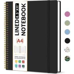 image:imageTaja Spiral Lined Notebook 85x11 Notebooks for Work Large A4 Journal for Women amp Men College Ruled Journaling Notebook for Writing Plastic Cover Spiral Journal PurpleJBlack
