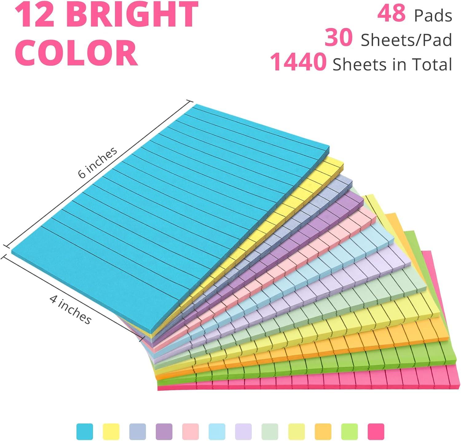 image:imageLined Sticky Notes 24 Pads 4x6 Inches Large Sticky Notes with Lines Memo Note Pads in Multi Colors 30 SheetsPad Super Sticking Power for Office Home amp Planning BrightBright