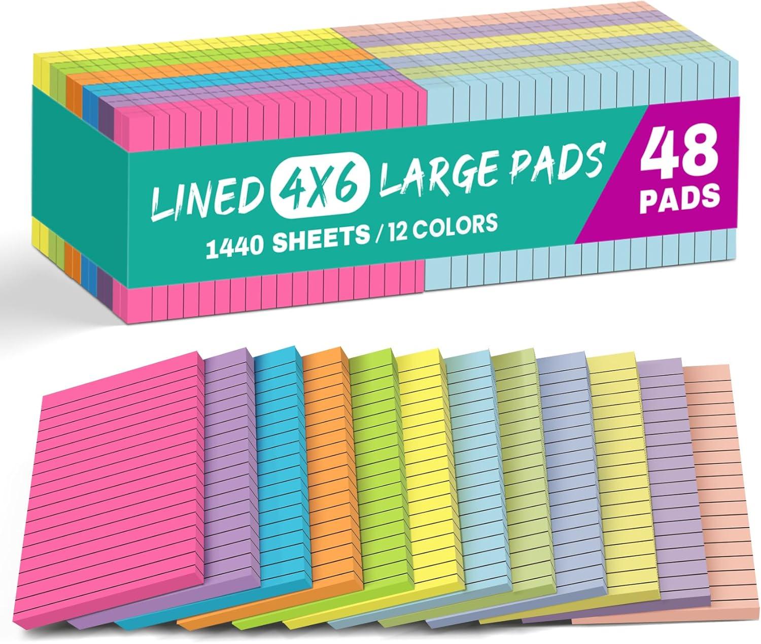 image:imageLined Sticky Notes 24 Pads 4x6 Inches Large Sticky Notes with Lines Memo Note Pads in Multi Colors 30 SheetsPad Super Sticking Power for Office Home amp Planning BrightBright