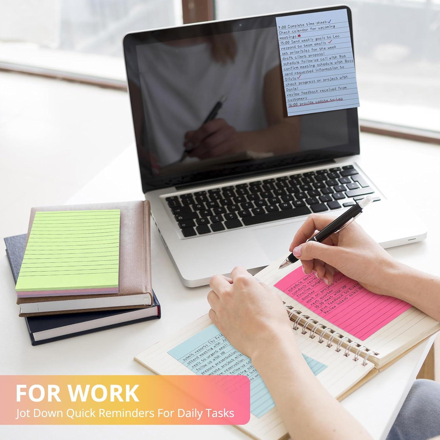 image:imageLined Sticky Notes 24 Pads 4x6 Inches Large Sticky Notes with Lines Memo Note Pads in Multi Colors 30 SheetsPad Super Sticking Power for Office Home amp Planning BrightBright