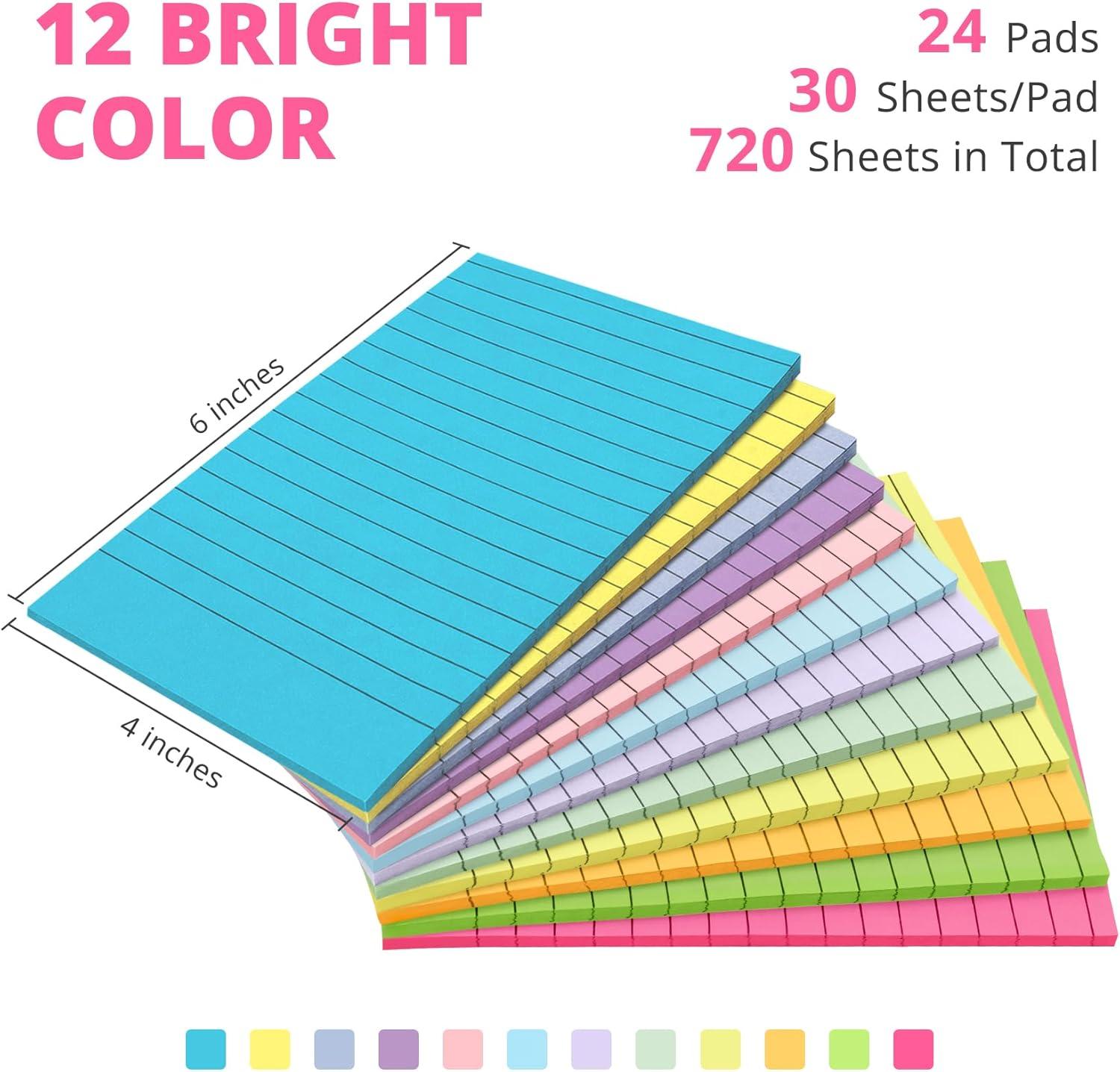 image:imageLined Sticky Notes 24 Pads 4x6 Inches Large Sticky Notes with Lines Memo Note Pads in Multi Colors 30 SheetsPad Super Sticking Power for Office Home amp Planning BrightBright