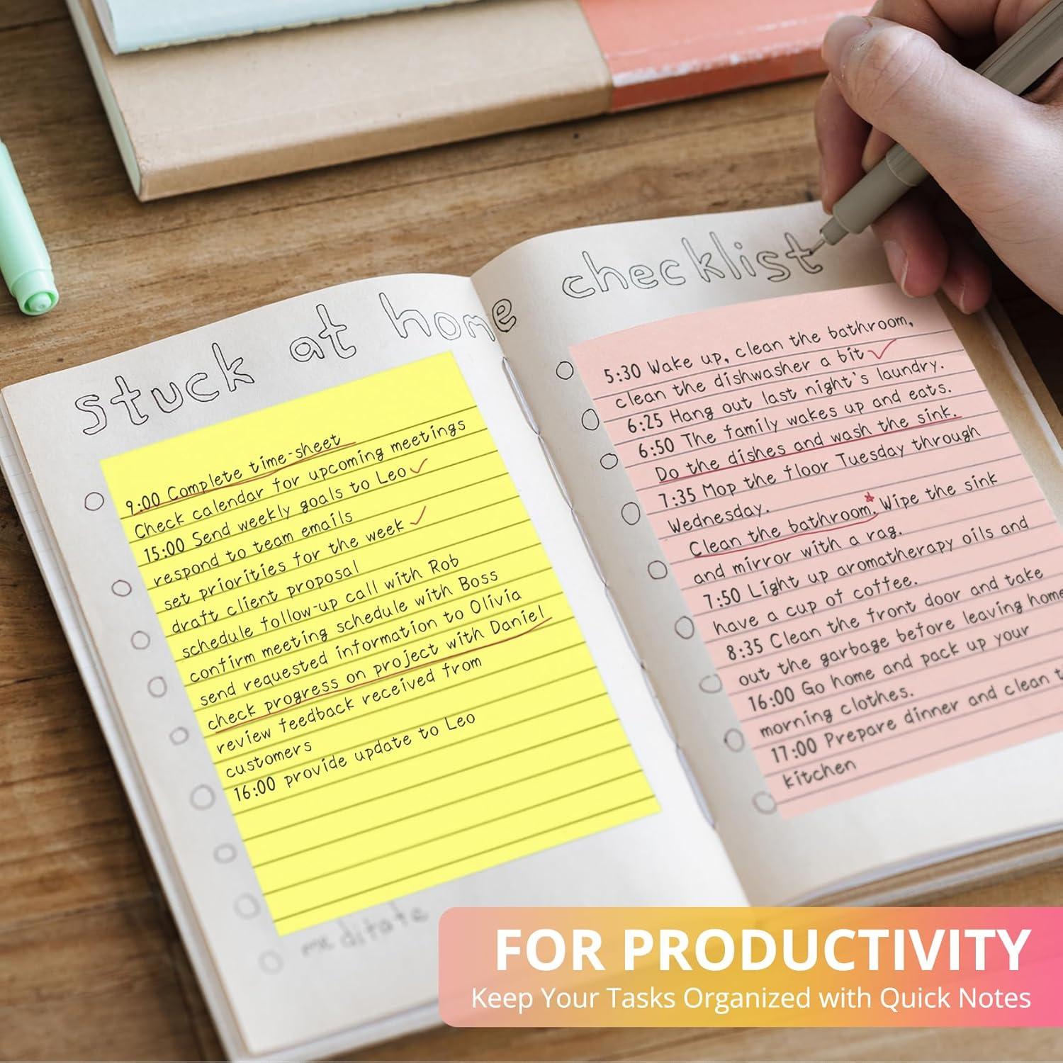 image:imageLined Sticky Notes 24 Pads 4x6 Inches Large Sticky Notes with Lines Memo Note Pads in Multi Colors 30 SheetsPad Super Sticking Power for Office Home amp Planning BrightBright