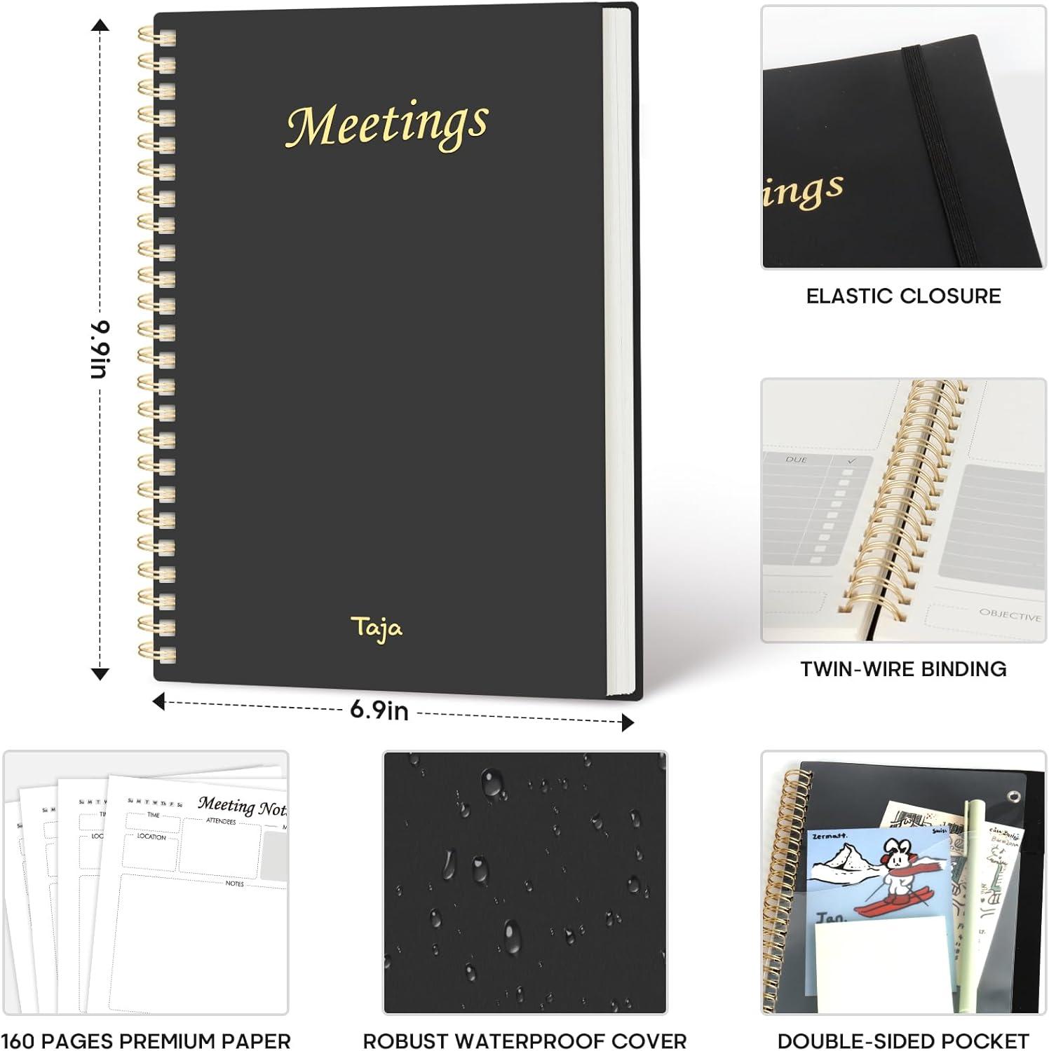 image:imageMeeting Notebook for Work Organization Work Planner Notebook with Action Items Agenda Planner for Note Taking 160 Pages 69 X 99 Project Organizer for Men amp Women PinkbBlack