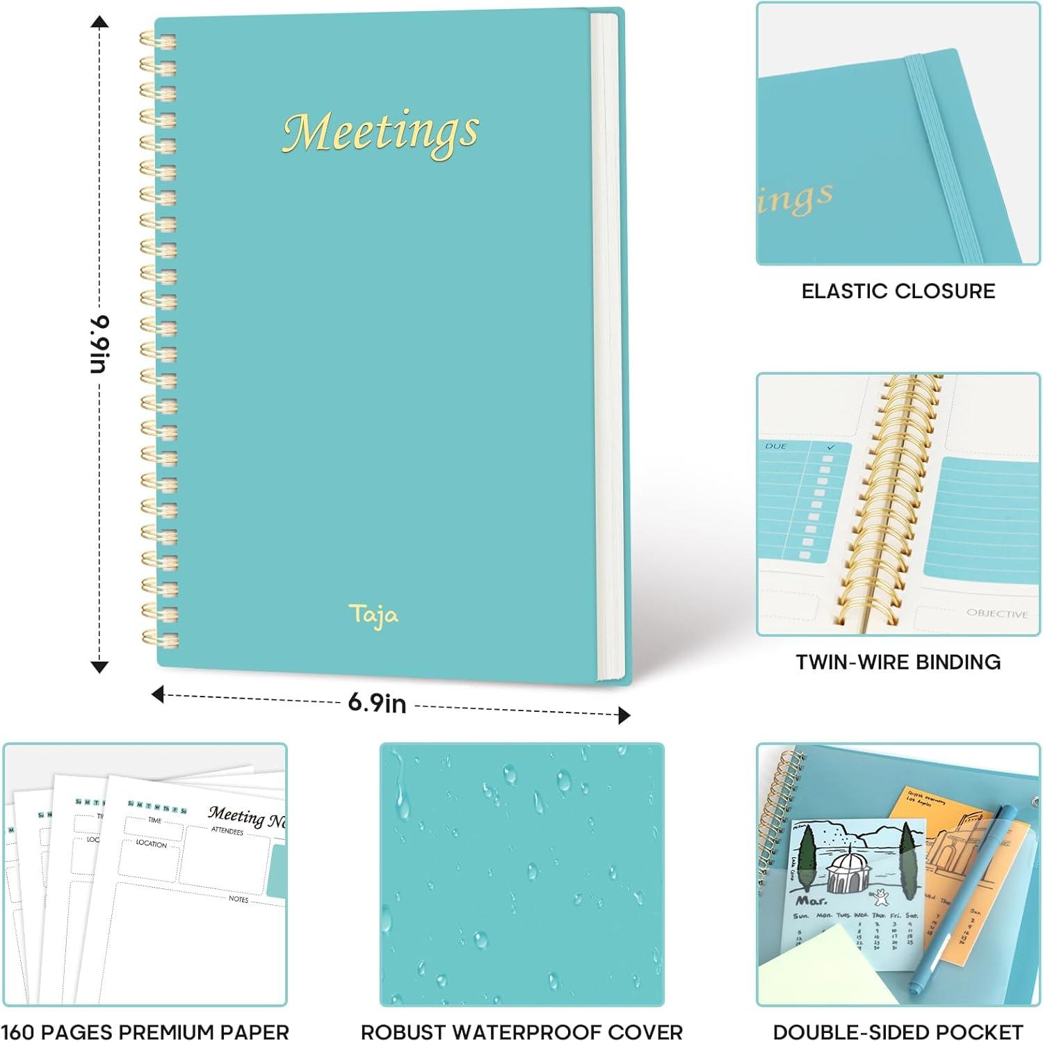image:imageMeeting Notebook for Work Organization Work Planner Notebook with Action Items Agenda Planner for Note Taking 160 Pages 69 X 99 Project Organizer for Men amp Women Pinka Blue