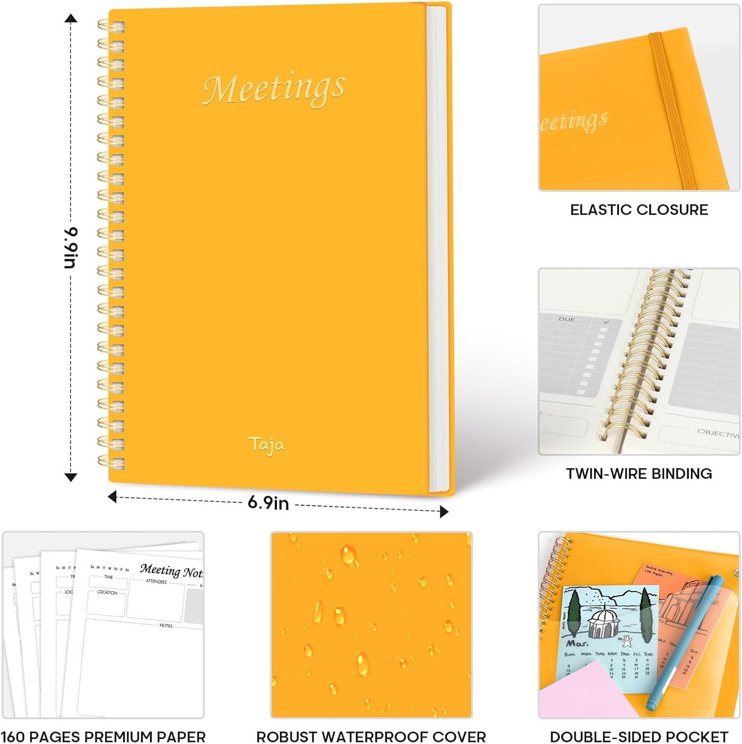 image:imageMeeting Notebook for Work Organization Work Planner Notebook with Action Items Agenda Planner for Note Taking 160 Pages 69 X 99 Project Organizer for Men amp Women PinkhYellow