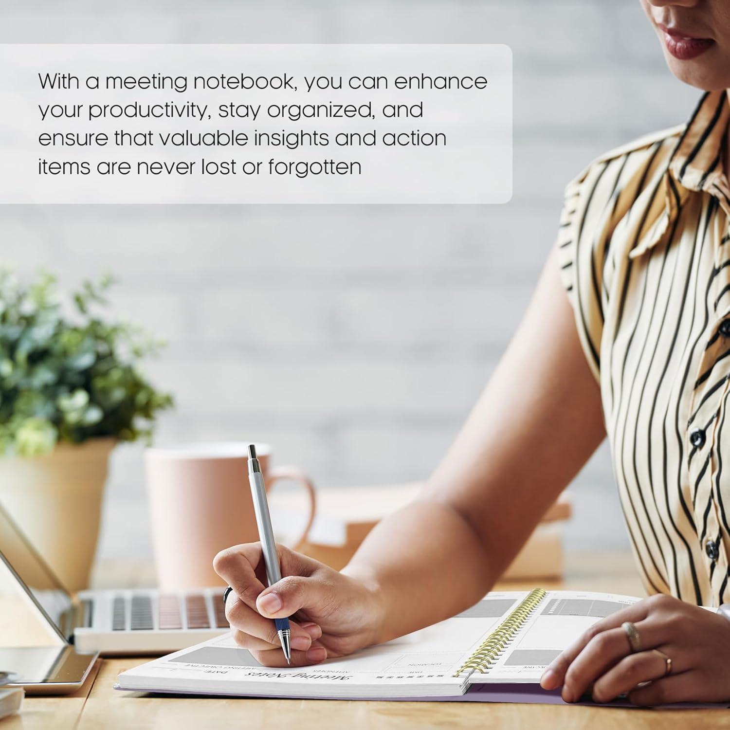 image:imageMeeting Notebook for Work Organization Work Planner Notebook with Action Items Agenda Planner for Note Taking 160 Pages 69 X 99 Project Organizer for Men amp Women Pinkm Lavender