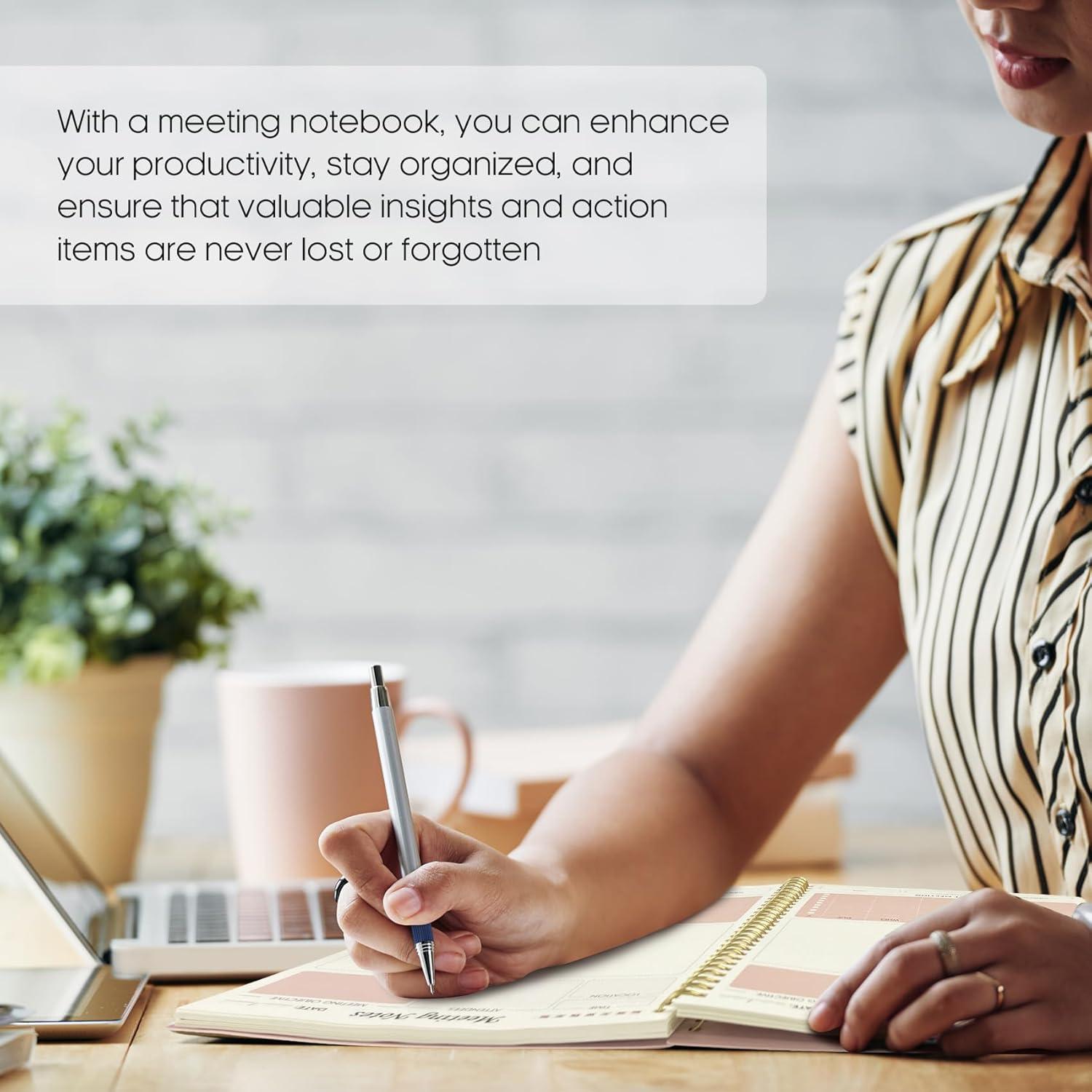 image:imageMeeting Notebook for Work Organization Work Planner Notebook with Action Items Agenda Planner for Note Taking 160 Pages 69 X 99 Project Organizer for Men amp Women Pinkz Multi