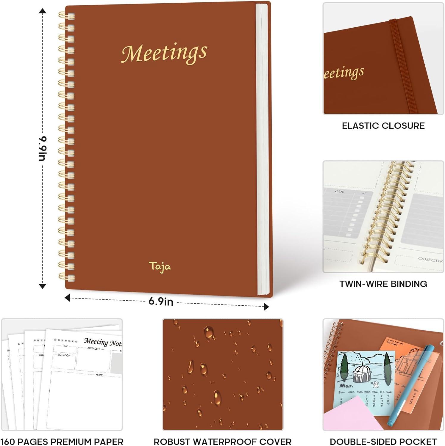 image:imageMeeting Notebook for Work Organization Work Planner Notebook with Action Items Agenda Planner for Note Taking 160 Pages 69 X 99 Project Organizer for Men amp Women Pinkc Rust Brown