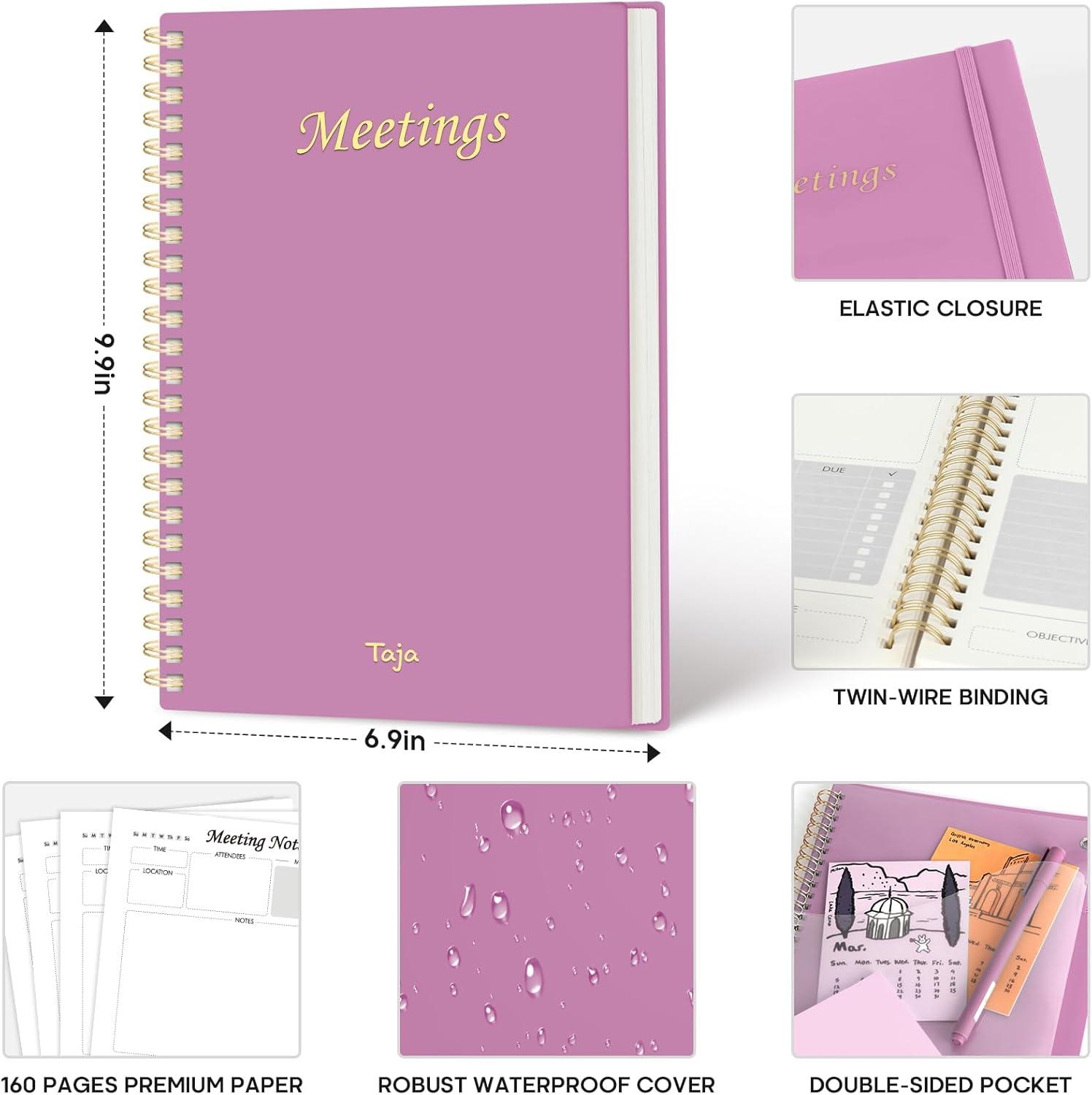 image:imageMeeting Notebook for Work Organization Work Planner Notebook with Action Items Agenda Planner for Note Taking 160 Pages 69 X 99 Project Organizer for Men amp Women PinkdPurple
