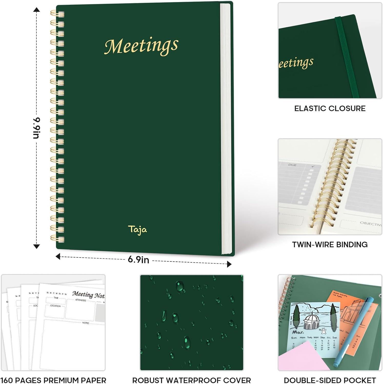 image:imageMeeting Notebook for Work Organization Work Planner Notebook with Action Items Agenda Planner for Note Taking 160 Pages 69 X 99 Project Organizer for Men amp Women Pinkg Dark Green