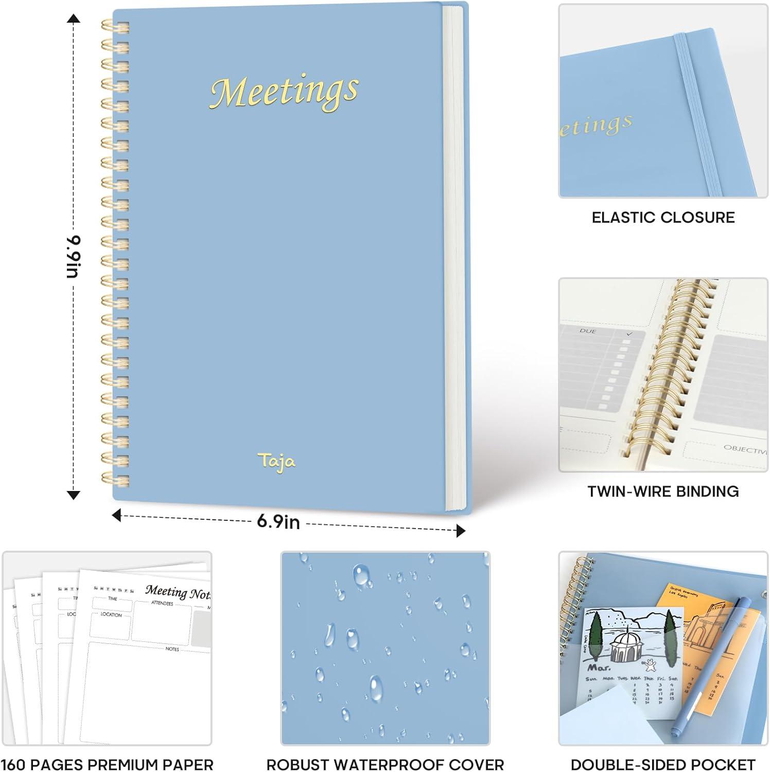 image:imageMeeting Notebook for Work Organization Work Planner Notebook with Action Items Agenda Planner for Note Taking 160 Pages 69 X 99 Project Organizer for Men amp Women PinkeSky Blue