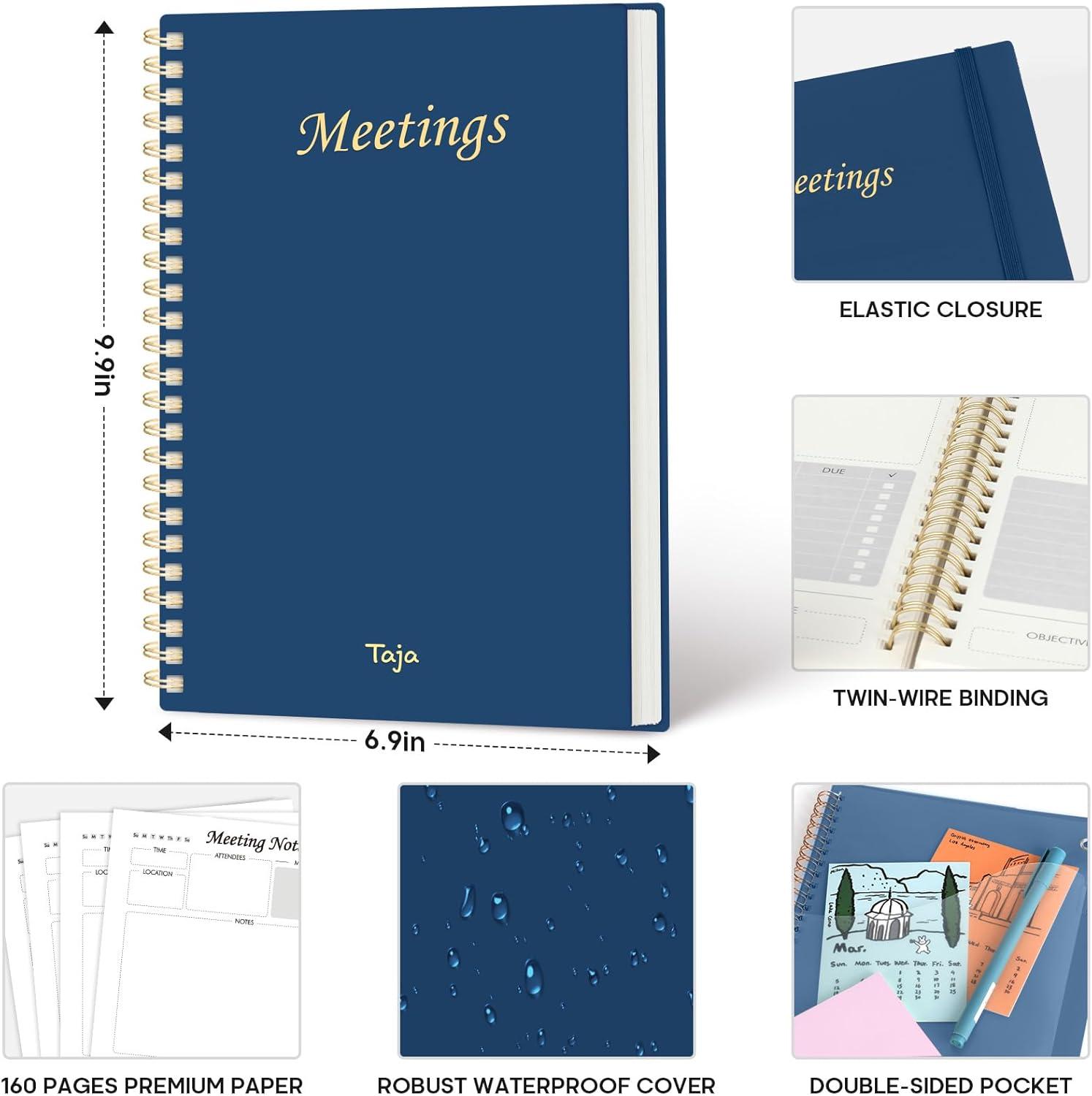 image:imageMeeting Notebook for Work Organization Work Planner Notebook with Action Items Agenda Planner for Note Taking 160 Pages 69 X 99 Project Organizer for Men amp Women Pinkm Navy Blue