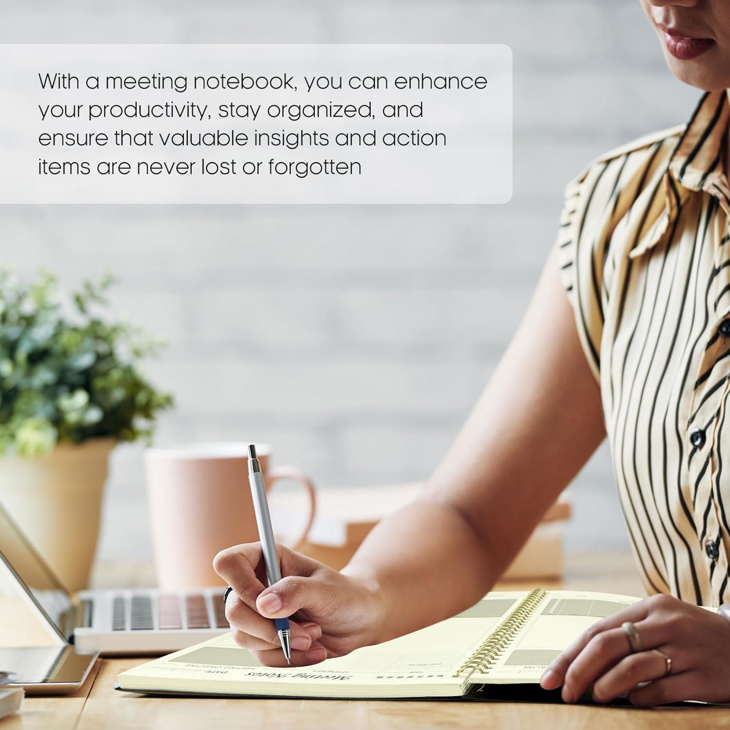 image:imageMeeting Notebook for Work Organization Work Planner Notebook with Action Items Agenda Planner for Note Taking 160 Pages 69 X 99 Project Organizer for Men amp Women PinkbBlack
