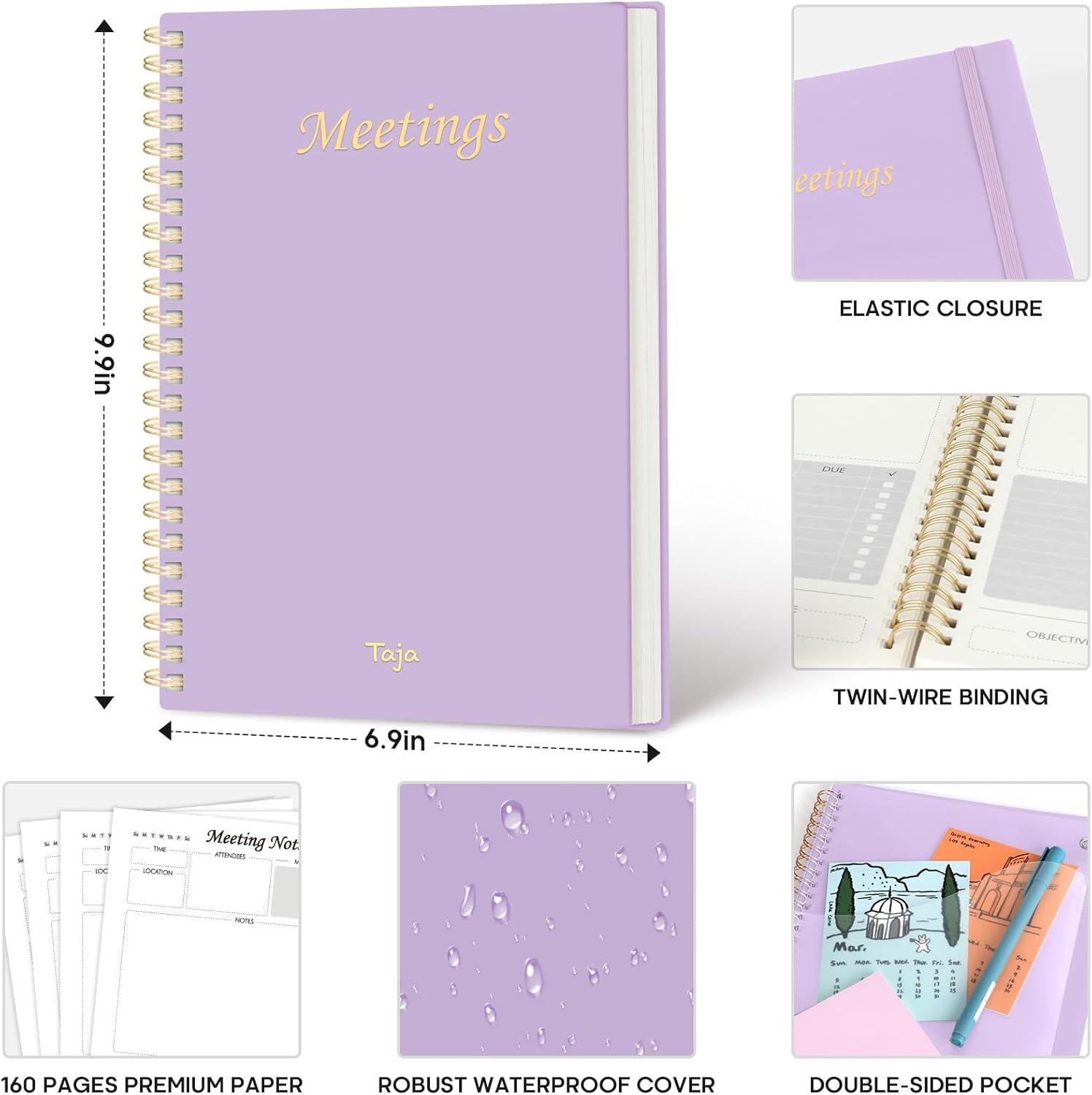 image:imageMeeting Notebook for Work Organization Work Planner Notebook with Action Items Agenda Planner for Note Taking 160 Pages 69 X 99 Project Organizer for Men amp Women Pinkm Lavender