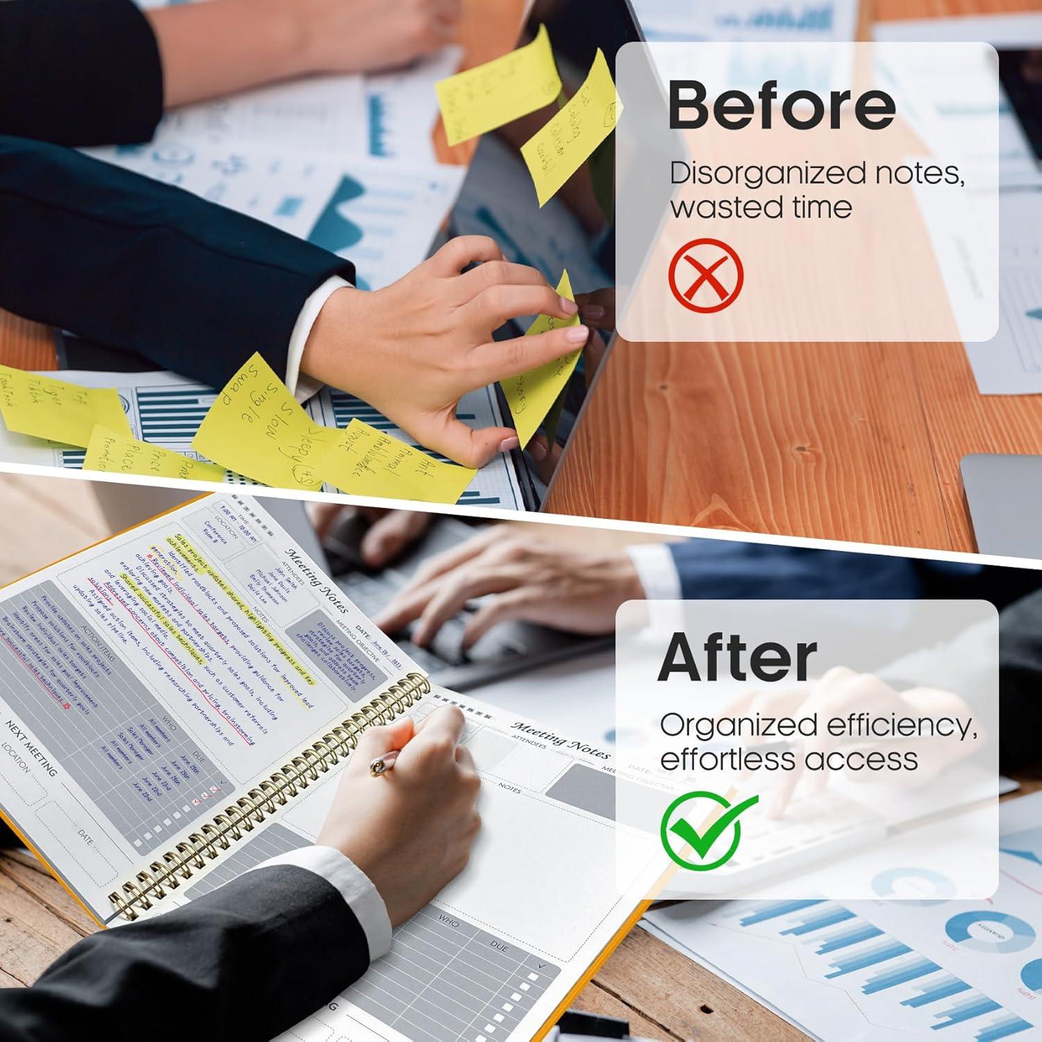 image:imageMeeting Notebook for Work Organization Work Planner Notebook with Action Items Agenda Planner for Note Taking 160 Pages 69 X 99 Project Organizer for Men amp Women PinkhYellow