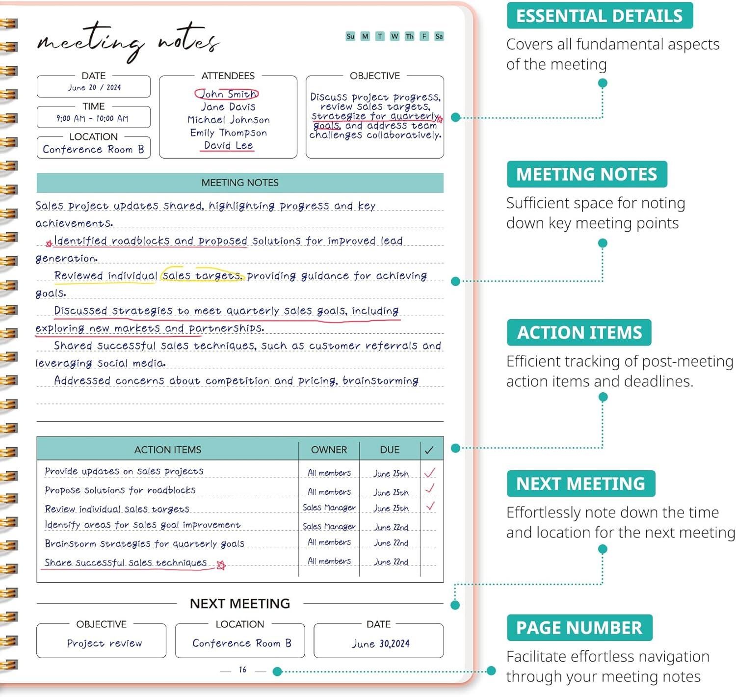 image:imageMeeting Notebook for Work Organization Work notebook with action items Meeting Minutes Planner Notebook Perfect Office Supplies for Men amp Women Pink6 Pack
