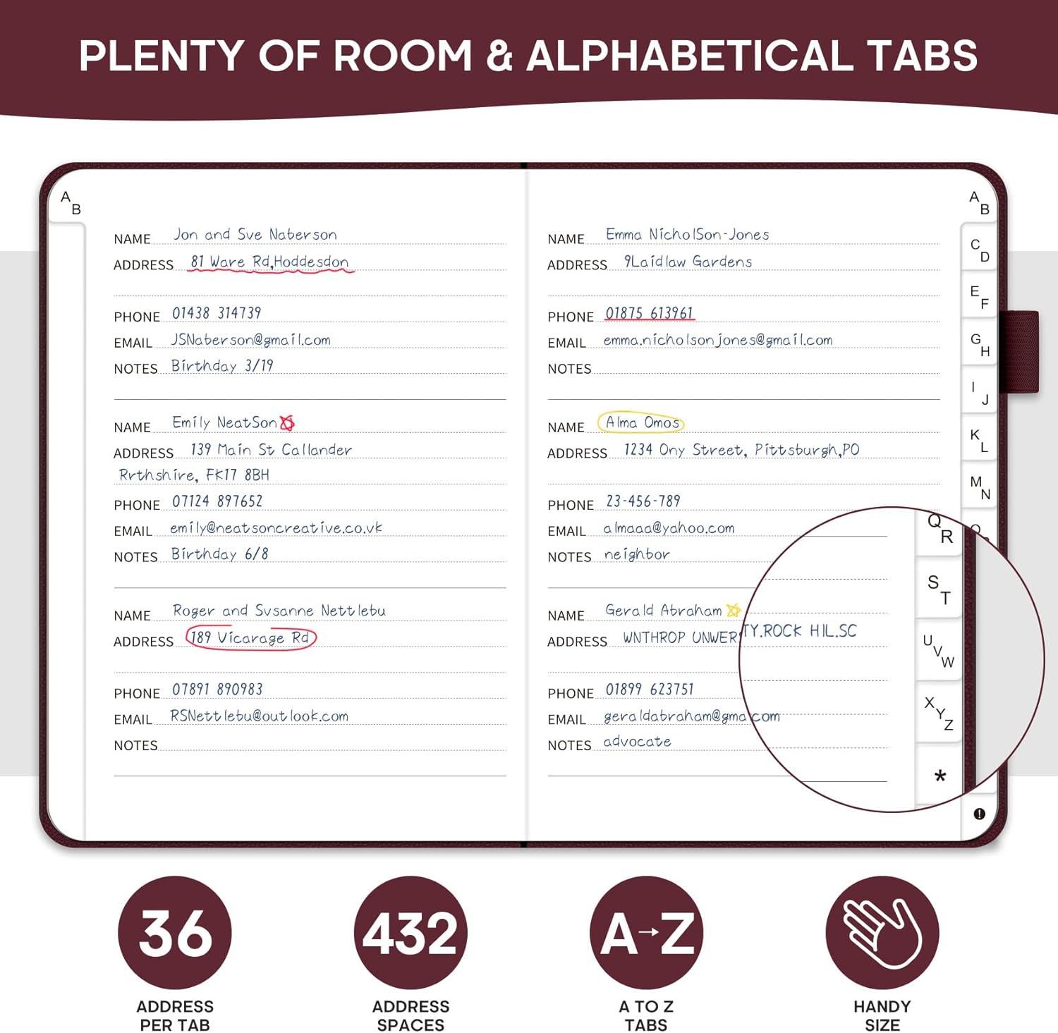 image:imageTaja Address Book with Alphabetical TabsHardcover Address Book Large Print for Record Contacts Small Address Book to Store All Your Important Informations in One Place AquamarineCBurgundy