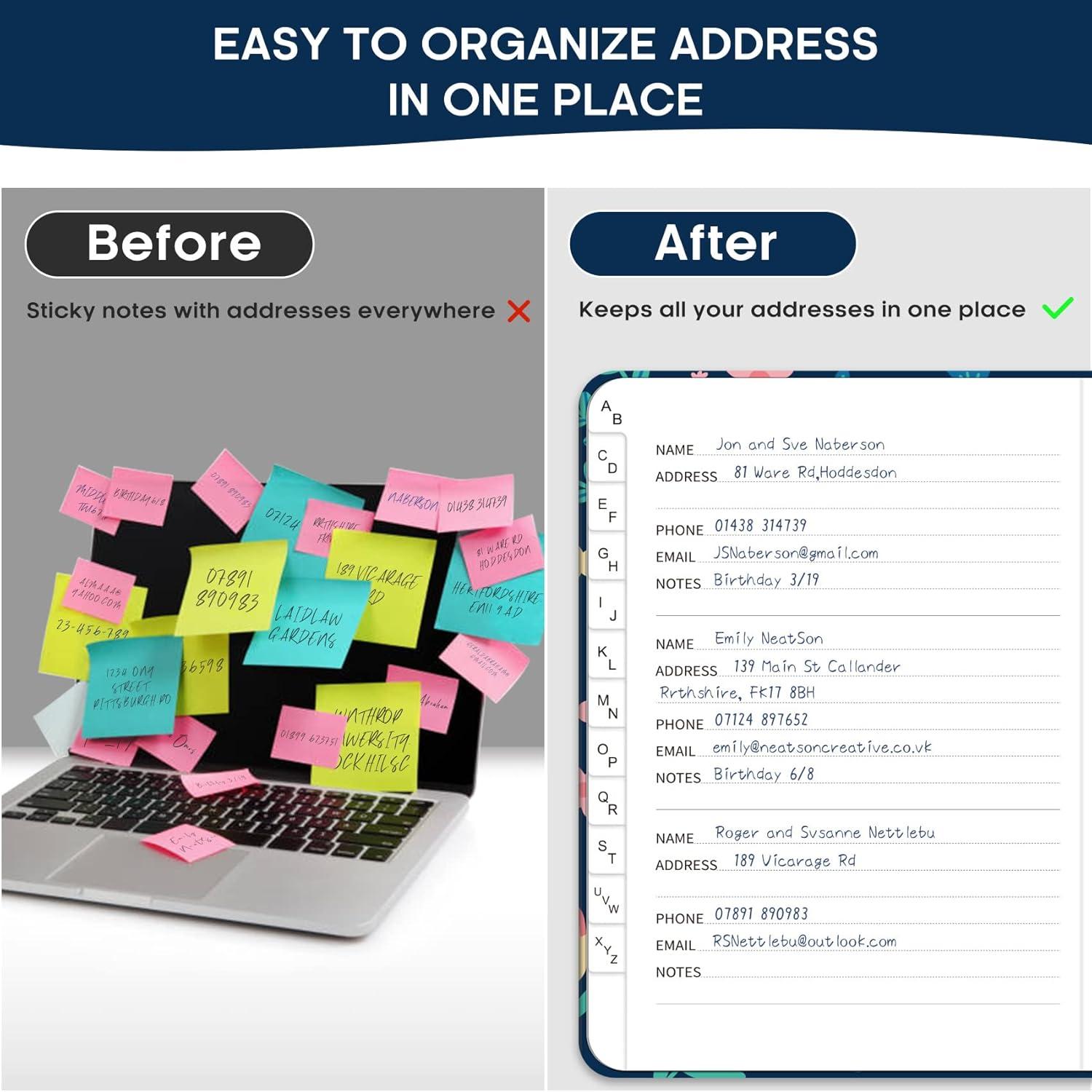 image:imageTaja Address Book with Alphabetical TabsHardcover Address Book Large Print for Record Contacts Small Address Book to Store All Your Important Informations in One Place AquamarineCSpring Flowers