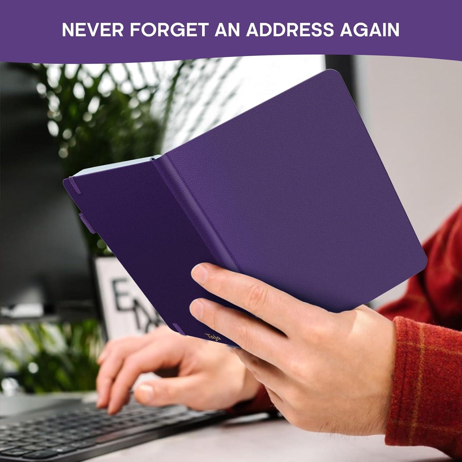 image:imageTaja Address Book with Alphabetical TabsHardcover Address Book Large Print for Record Contacts Small Address Book to Store All Your Important Informations in One Place AquamarineDPurple