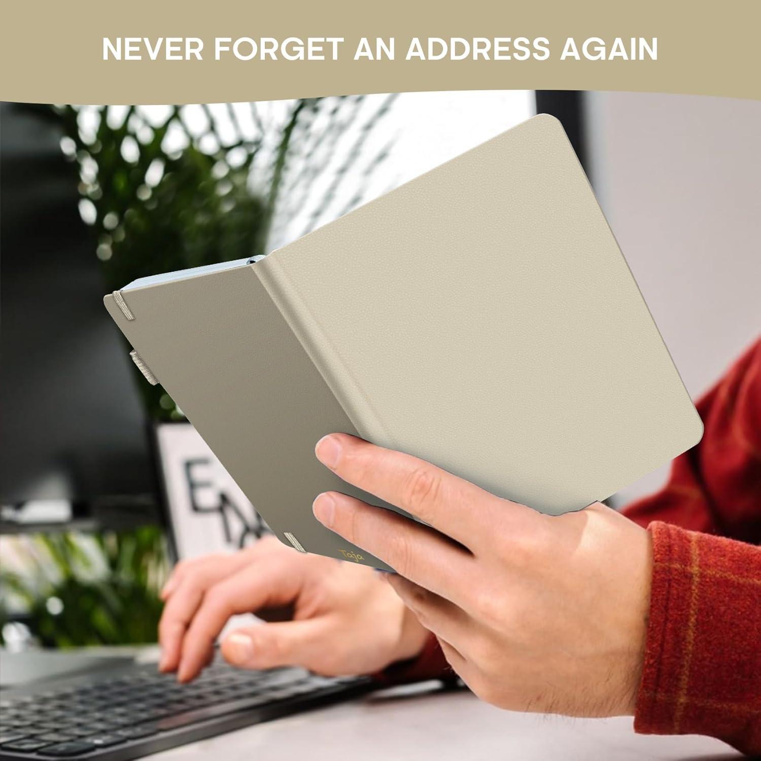 image:imageTaja Address Book with Alphabetical TabsHardcover Address Book Large Print for Record Contacts Small Address Book to Store All Your Important Informations in One Place AquamarineCBeige