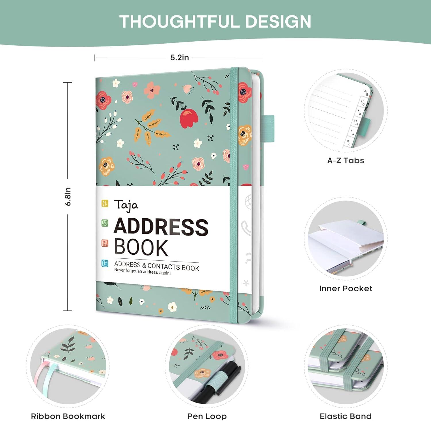 image:imageTaja Address Book with Alphabetical TabsHardcover Address Book Large Print for Record Contacts Small Address Book to Store All Your Important Informations in One Place AquamarineBLittle Fortune