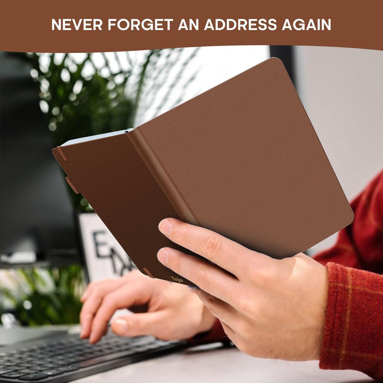 image:imageTaja Address Book with Alphabetical TabsHardcover Address Book Large Print for Record Contacts Small Address Book to Store All Your Important Informations in One Place AquamarineCBrown