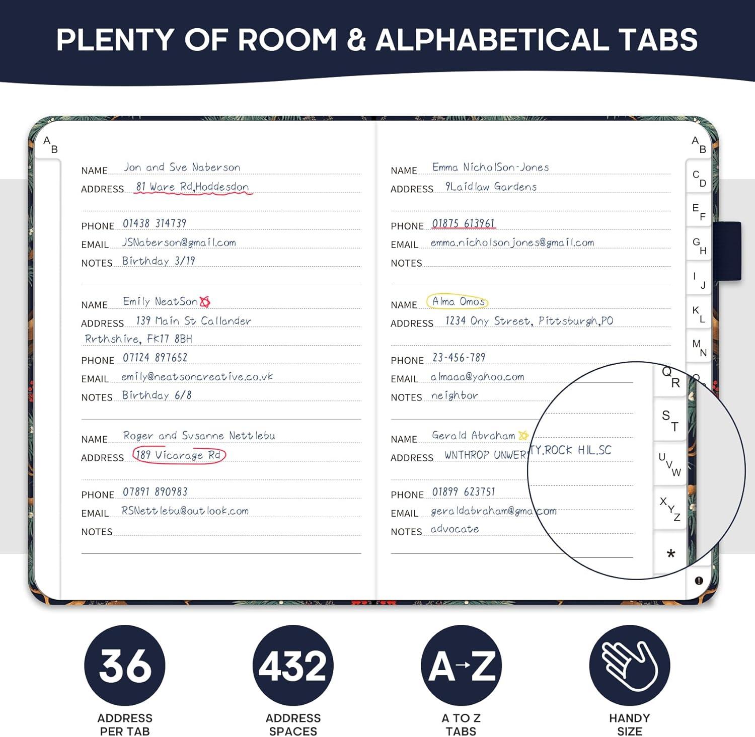 image:imageTaja Address Book with Alphabetical TabsHardcover Address Book Large Print for Record Contacts Small Address Book to Store All Your Important Informations in One Place AquamarineHCrane