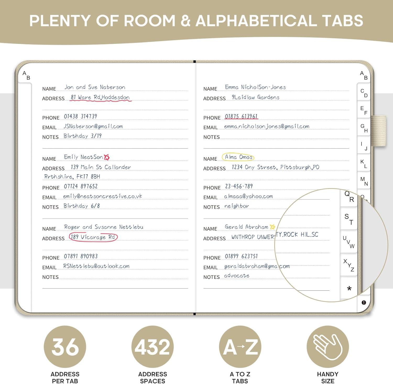 image:imageTaja Address Book with Alphabetical TabsHardcover Address Book Large Print for Record Contacts Small Address Book to Store All Your Important Informations in One Place AquamarineCBeige