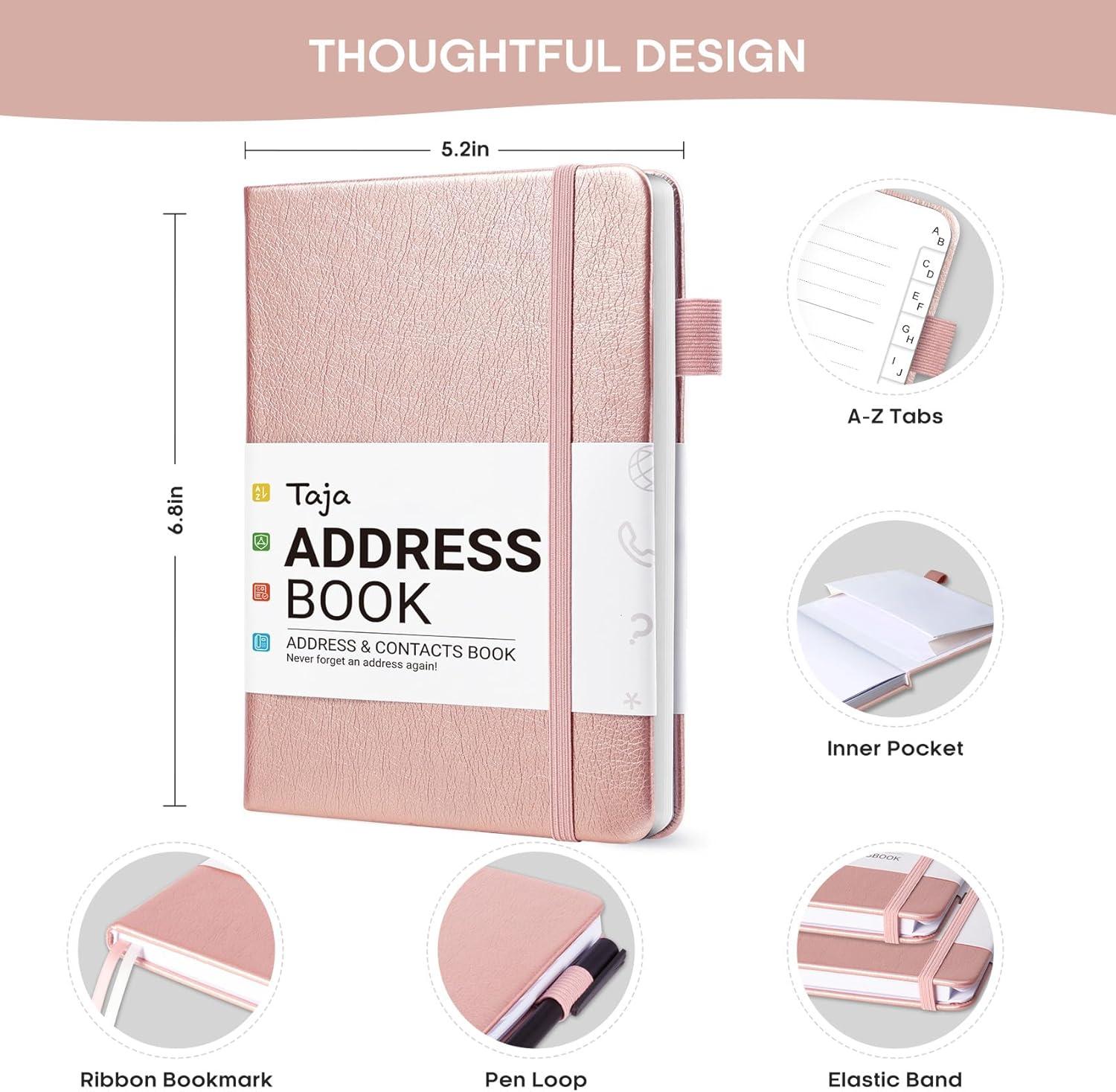 image:imageTaja Address Book with Alphabetical TabsHardcover Address Book Large Print for Record Contacts Small Address Book to Store All Your Important Informations in One Place AquamarineARose Gold2