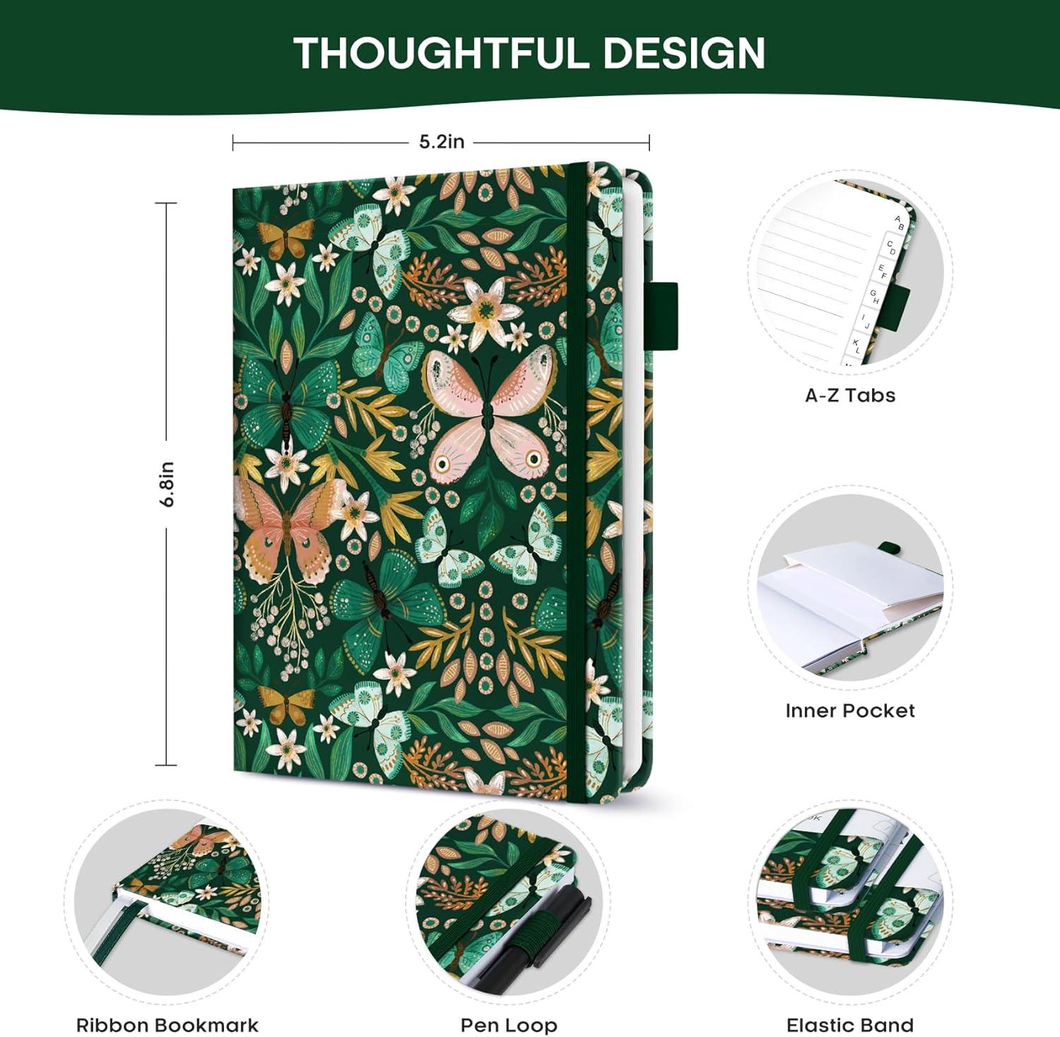image:imageTaja Address Book with Alphabetical TabsHardcover Address Book Large Print for Record Contacts Small Address Book to Store All Your Important Informations in One Place AquamarineBButterfly