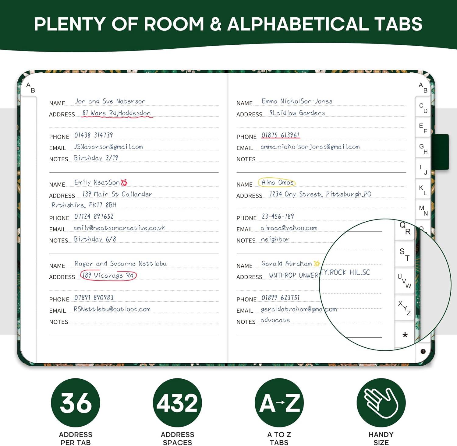 image:imageTaja Address Book with Alphabetical TabsHardcover Address Book Large Print for Record Contacts Small Address Book to Store All Your Important Informations in One Place AquamarineBButterfly