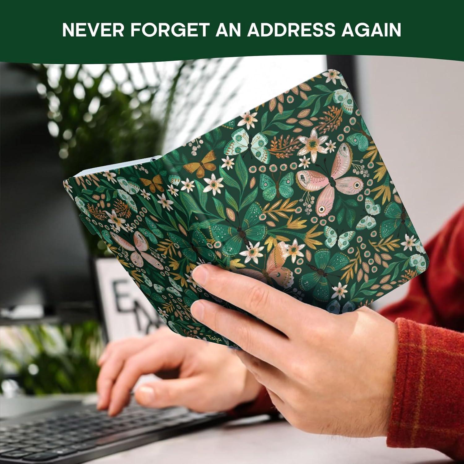 image:imageTaja Address Book with Alphabetical TabsHardcover Address Book Large Print for Record Contacts Small Address Book to Store All Your Important Informations in One Place AquamarineBButterfly