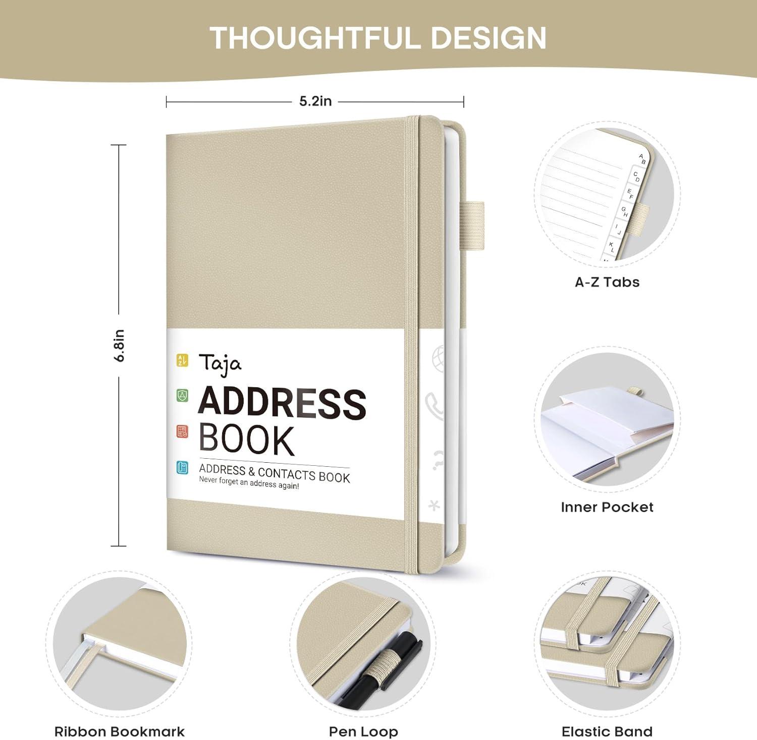 image:imageTaja Address Book with Alphabetical TabsHardcover Address Book Large Print for Record Contacts Small Address Book to Store All Your Important Informations in One Place AquamarineCBeige