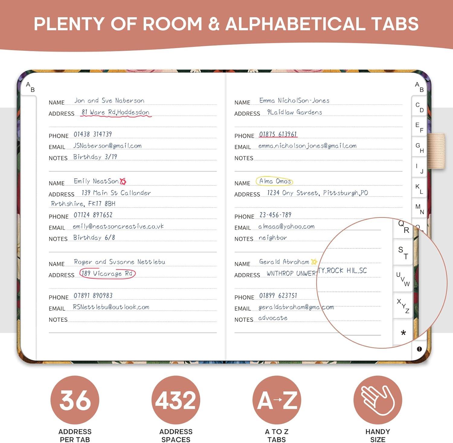 image:imageTaja Address Book with Alphabetical TabsHardcover Address Book Large Print for Record Contacts Small Address Book to Store All Your Important Informations in One Place AquamarineZSunflower