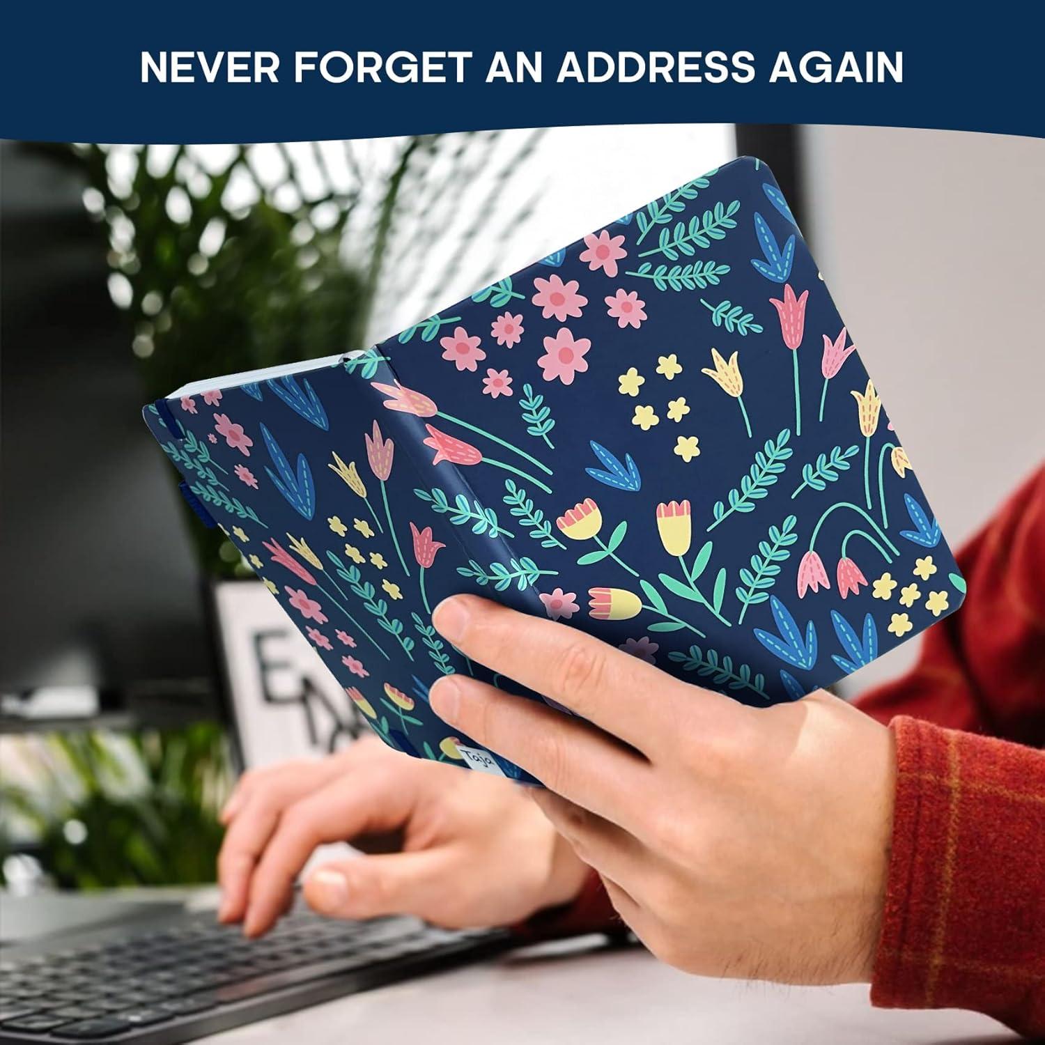 image:imageTaja Address Book with Alphabetical TabsHardcover Address Book Large Print for Record Contacts Small Address Book to Store All Your Important Informations in One Place AquamarineCSpring Flowers