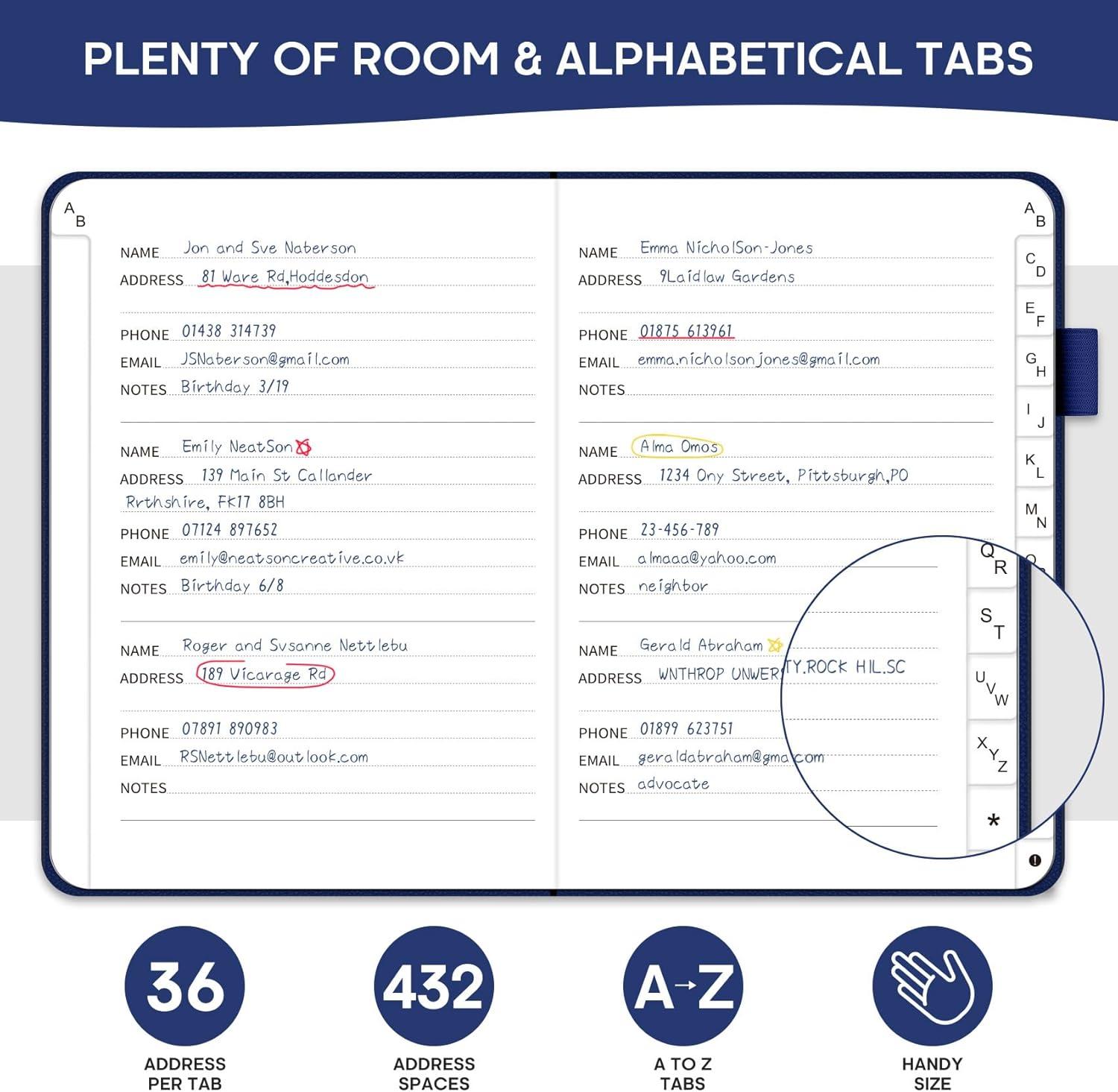image:imageTaja Address Book with Alphabetical TabsHardcover Address Book Large Print for Record Contacts Small Address Book to Store All Your Important Informations in One Place AquamarineCCobalt