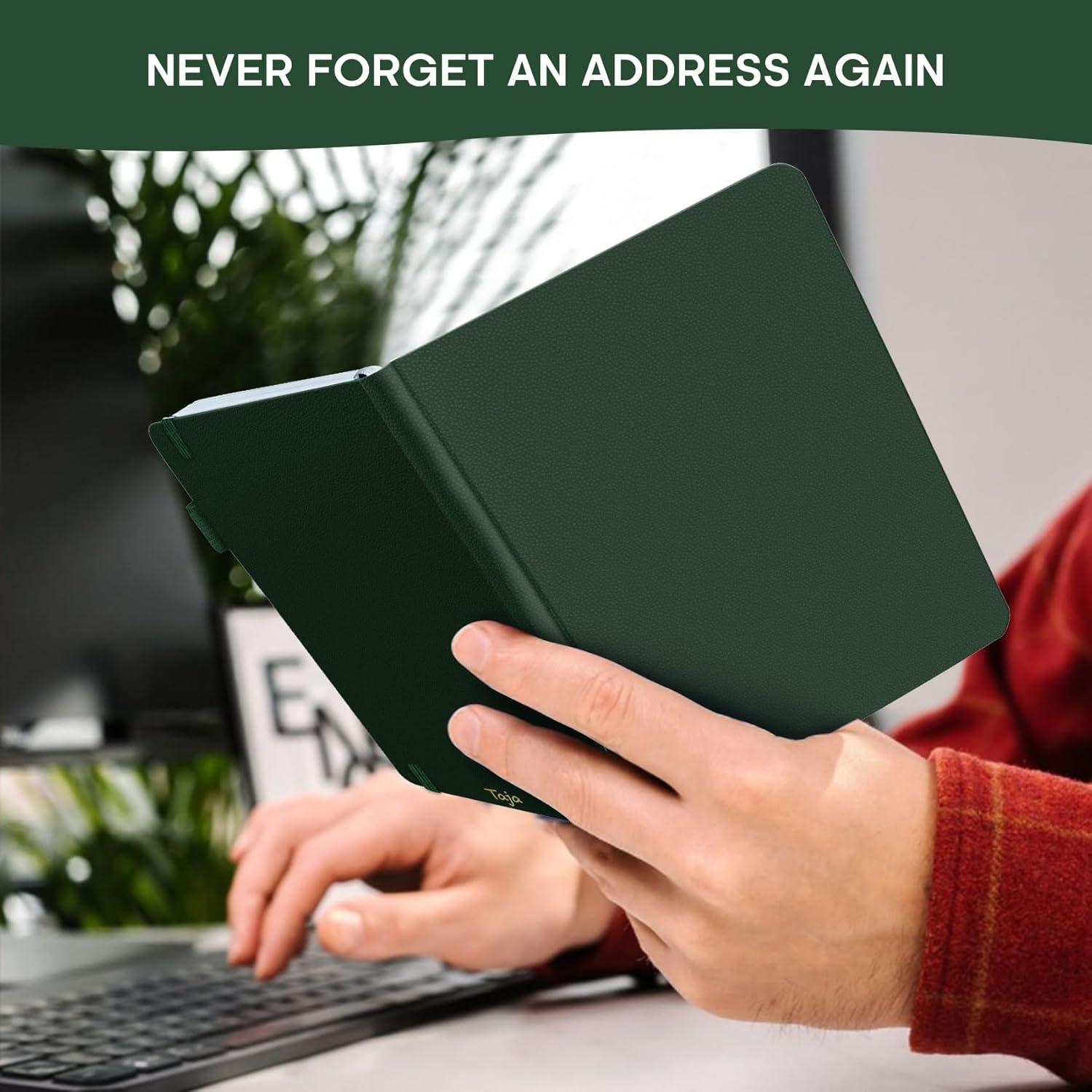 image:imageTaja Address Book with Alphabetical TabsHardcover Address Book Large Print for Record Contacts Small Address Book to Store All Your Important Informations in One Place AquamarineCDark Green