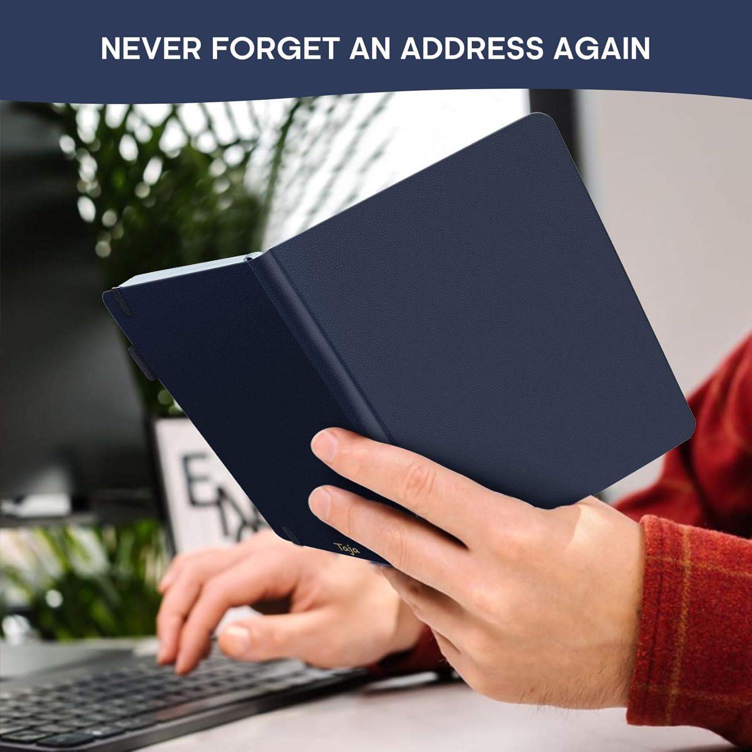 image:imageTaja Address Book with Alphabetical TabsHardcover Address Book Large Print for Record Contacts Small Address Book to Store All Your Important Informations in One Place AquamarineCNavy Blue